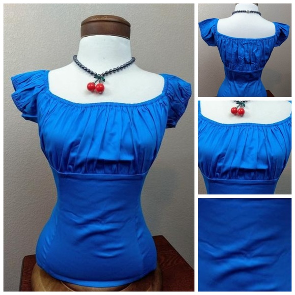 Glitz Glam and Rebellion Tops - NWT Solid Blue Pinup Peasant Blouse